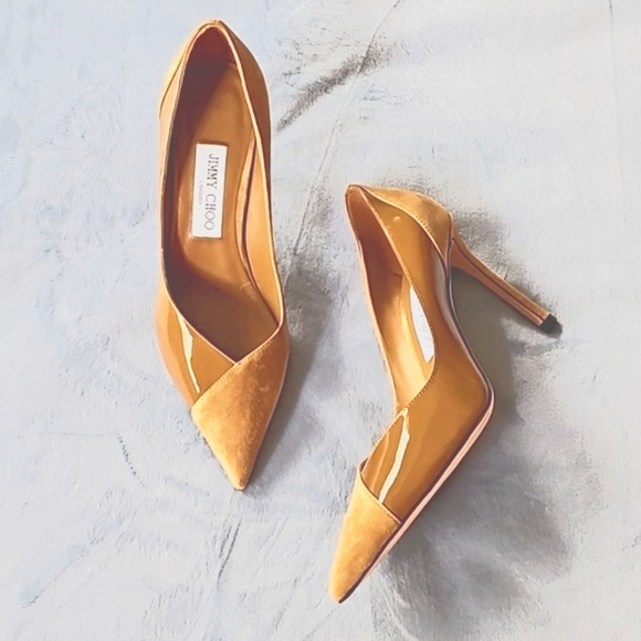 JIMMY CHOO Cass 95mm Patent Leather and Suede Pumps - Picture 3 of 15